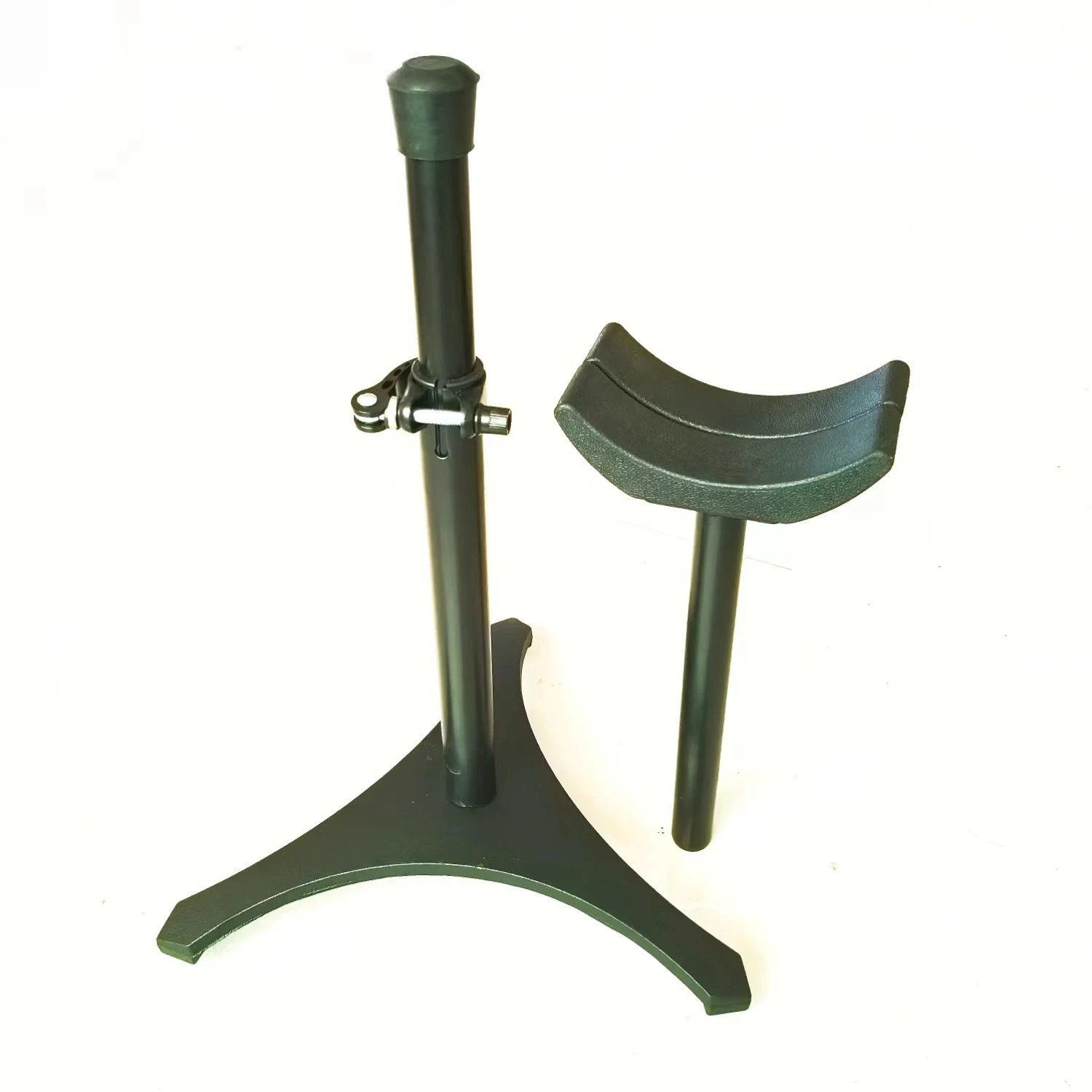 A horseshoe shaped metal bracket with adjustable height for a blacksmith's horseshoe repair, horseshoe bracket, black 2