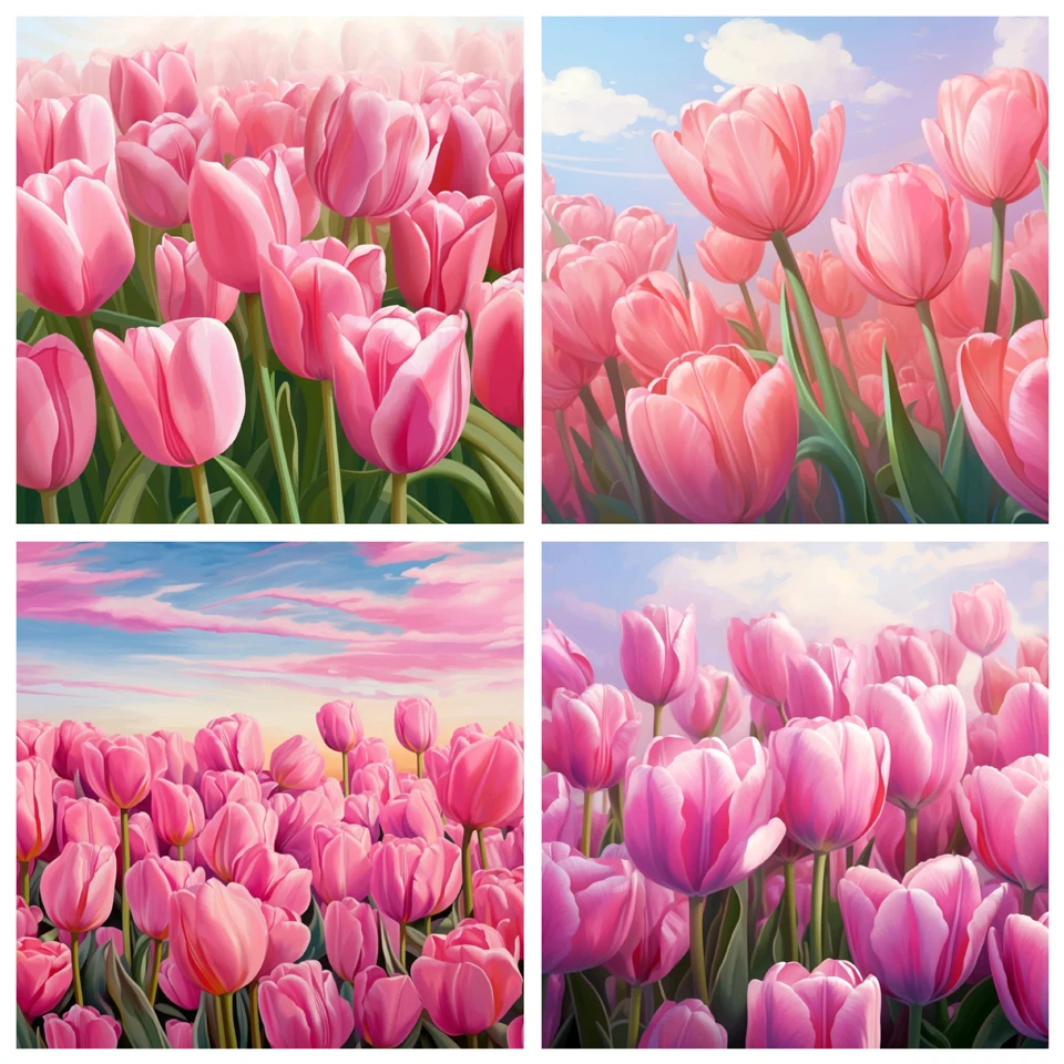 5D DIY Tulip Diamond Painting pink Flower Cross Stitch Kit Full