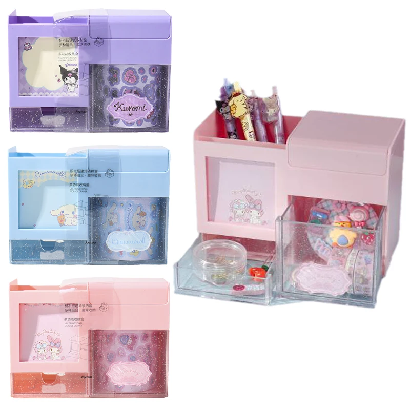 

Sanrios Kuromi My Melody Cinnamoroll Multi-Storey Multi-Function Hand Account Sticky Note Student Office Desktop Storage Box