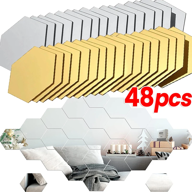Acrylic Hexagon Mirror Wall Stickers Self Adhesive Solid Paster DIY Tile Decals Living Room Art Decoration Ornaments wall sticker mirror wall sticker acrylic wall sticker acrylic mosaic tiles sticker