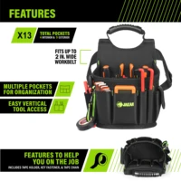 JAKAH pochette à outils pour électriciens professionnels, 21 poches, poignée ergonomique en caoutchouc, bandoulière rembourrée noir vert JK-208 6