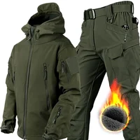 Winter Waterproof Tactical Jackets Sets Men Outdoor Soft Shell Hiking Hunting Jacket Suit Fleece Cargo Pant Tracksuits 2
