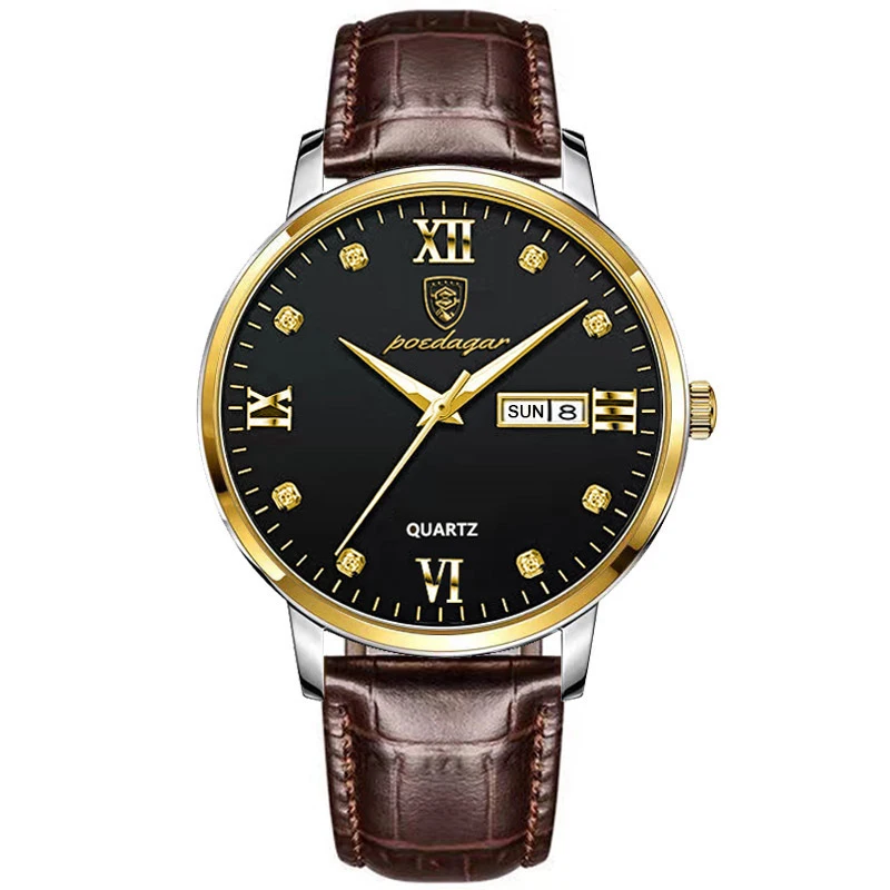 POEDAGAR Newest Waterproof Men Watch Casual Leather Strap Luminous
