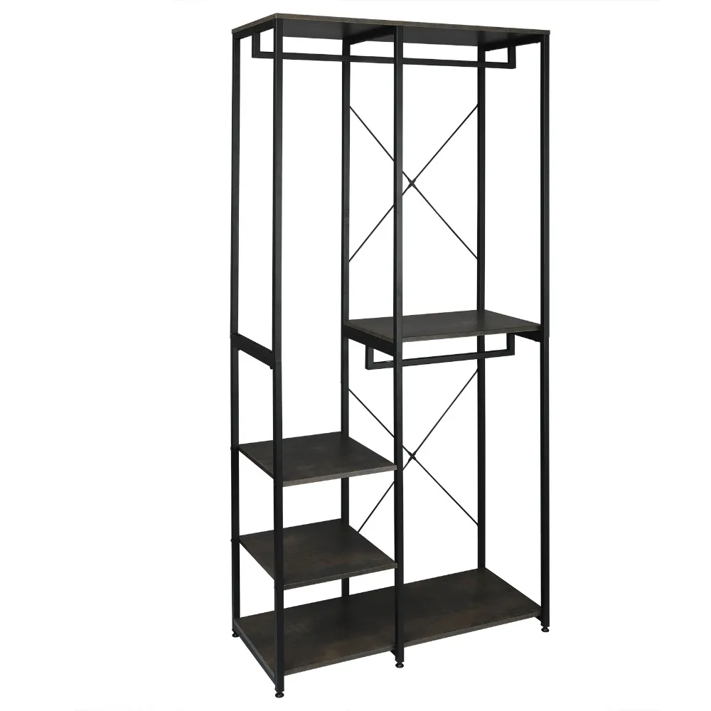 WOLTU 1 Stück Kleiderständer aus Holz und Stahl, bodenstehend, zum Aufhängen von Kleidung, Aufbewahrungsregal, Kleiderbügelständer, Schuhregal, Wohnzimmer, Schlafzimmer – Detail 9