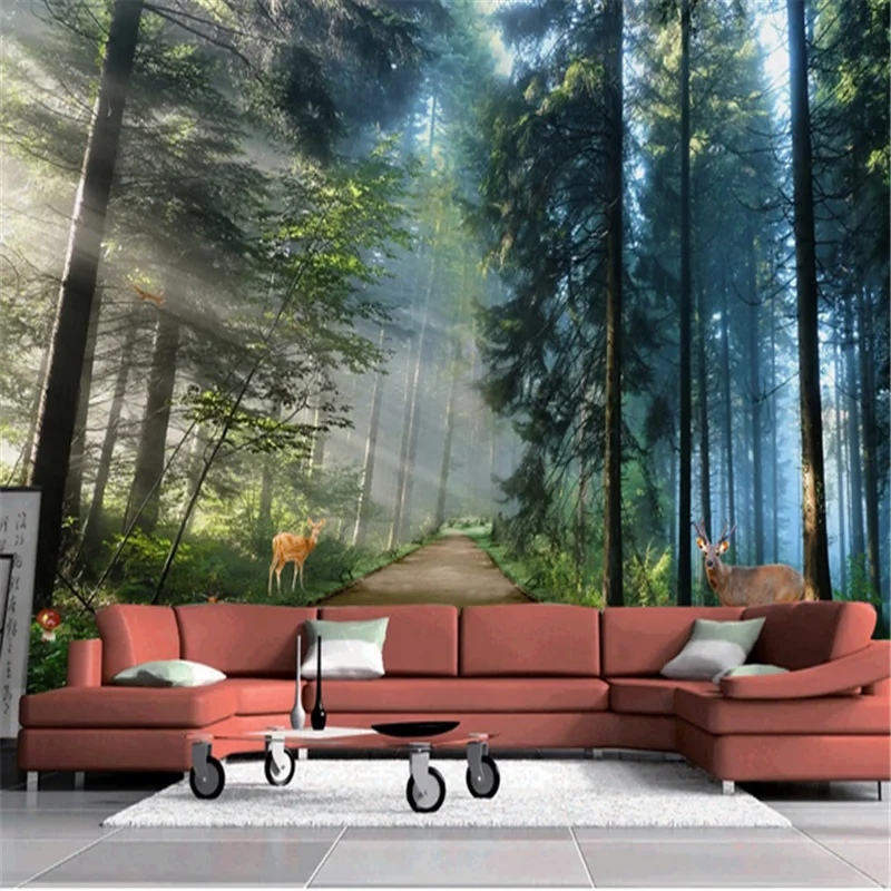 

Sunshine Forest Nature Landscape Mural Wallpaper 3D Milu deer Living Room Bedroom Backdrop Wall Design Murals Papel De Parede 3d