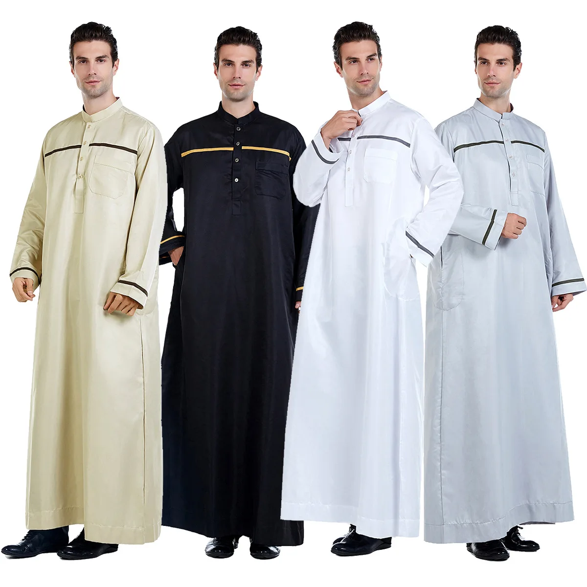 

Muslim Men Jubba Thobe Islamic Clothing Stand Collar Kimono Long Robe Saudi Musulman Wear Abaya Caftan Jubah Dubai Arab Dressing