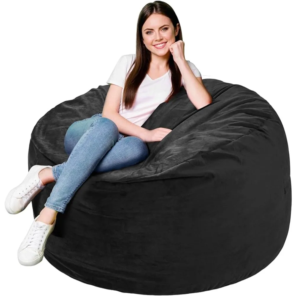 

Lazy Bag Black 1-person Sofa Living Room Four Foot Memory Foam Filled Bean Bag Chair With Removable Velvet Cover Lounge Chairs