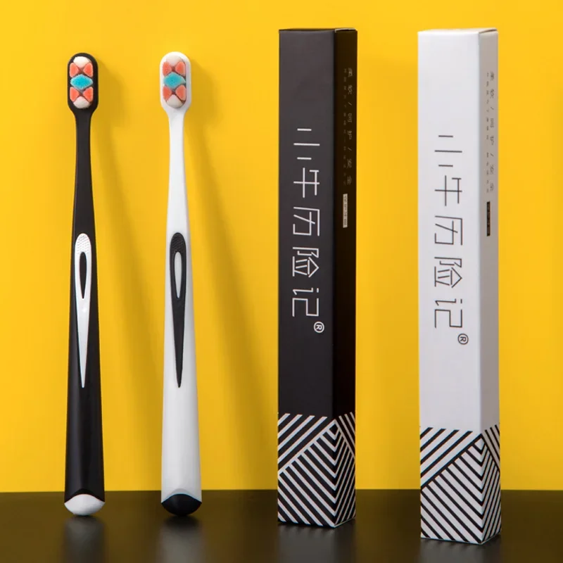 휴대용 여행용 칫솔 나노 섬유, 박스 지지대 포함, 3 색 울트라 파인 소프트 헤어, 친환경 구강 위생 관리, 팬시