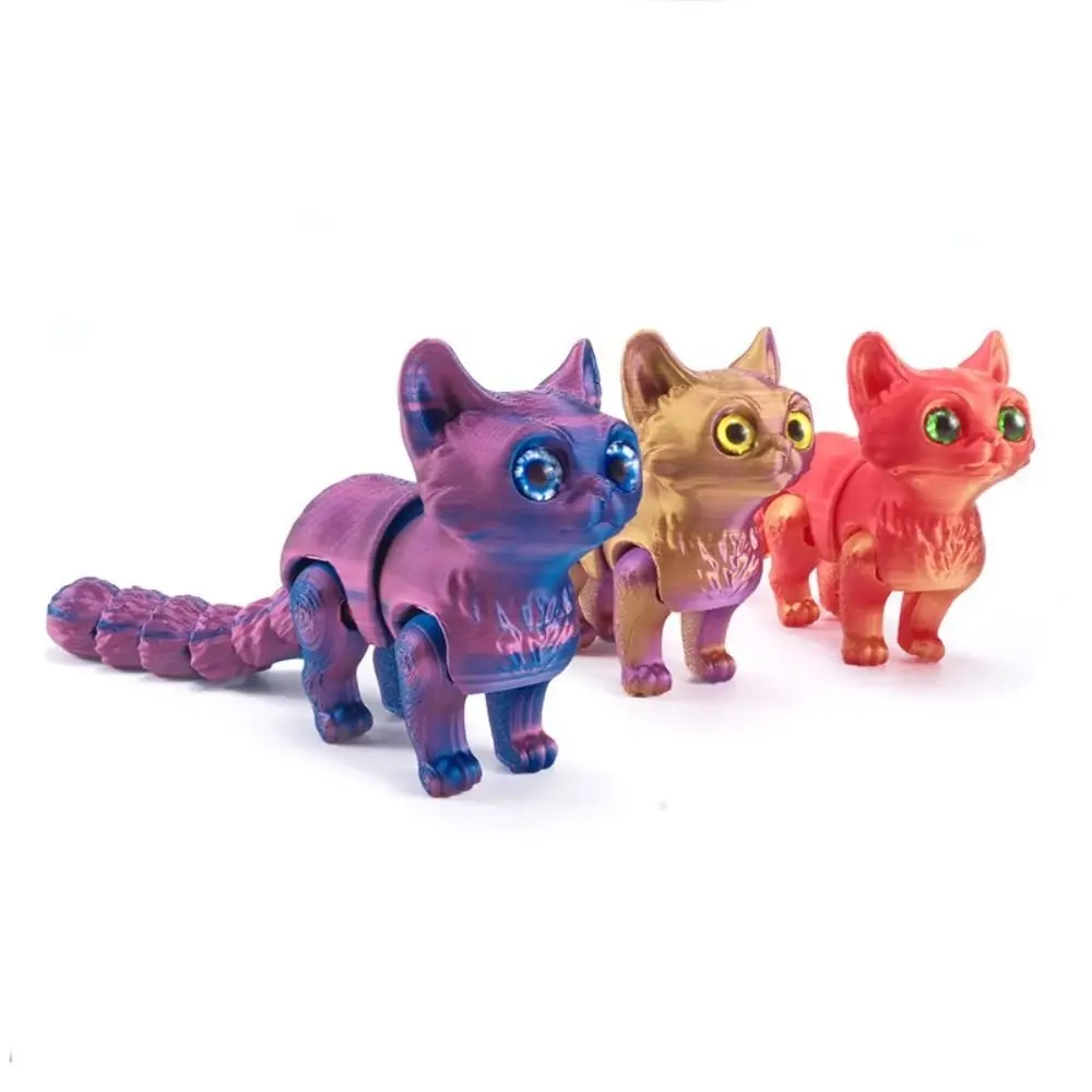 Creative Glittering Eyes 3D Printed Cat Multi-joint Articulated Mini Cat Figure Movable Colorful 3D Cat Car Decoration