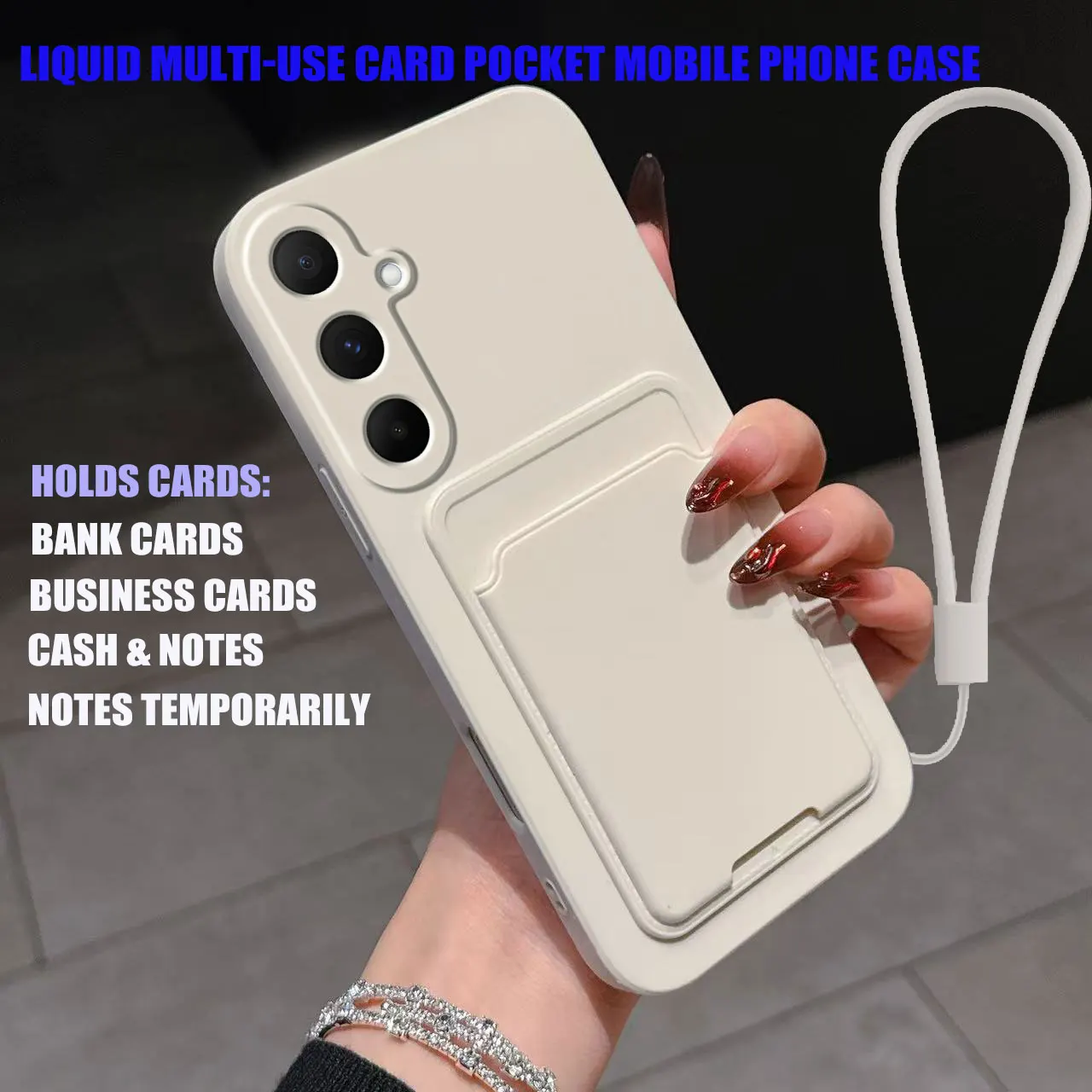 Liquid Silicone Card Holder Phone Case with Shockproof Back Pocket Wallet in Soft Skin Cover Design