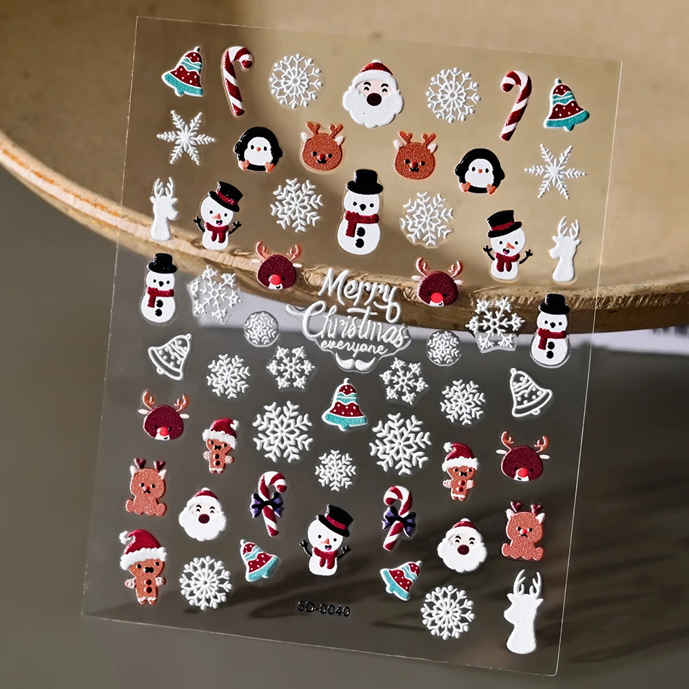 Christmas 5D Embossed Snowman Snowflakes Nail Art Stickers 8*10cm Cartoon Santa Claus Elk Christmas Decal DIY Manicure Decals &* 6