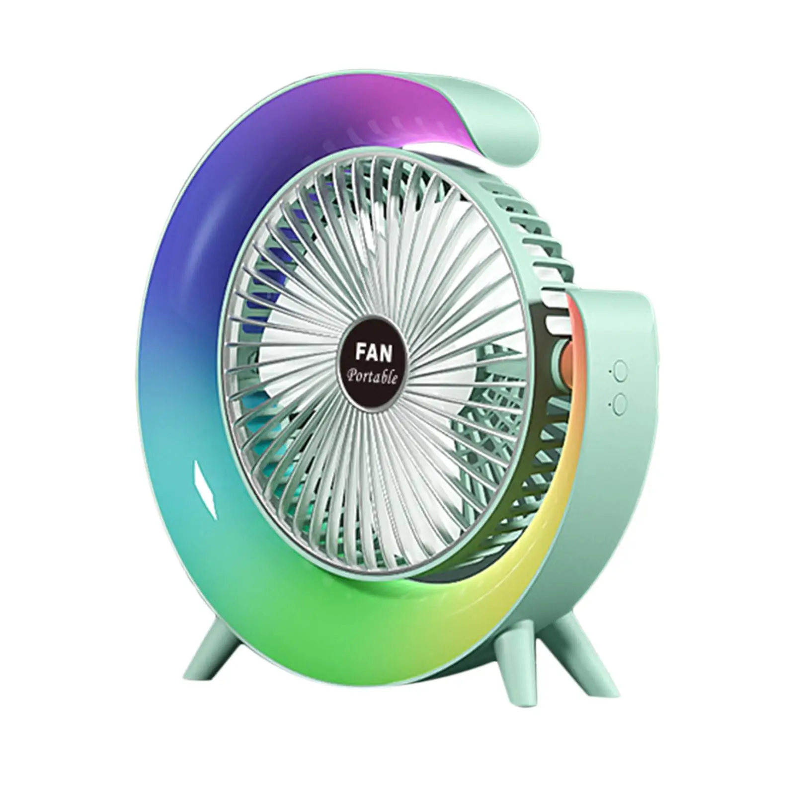 USB Desk Fan Quiet 3 Speeds Angle Adjustable with 5 Light Modes USB Desk Fan Personal Fan for Home Bedroom Travel Indoor Office