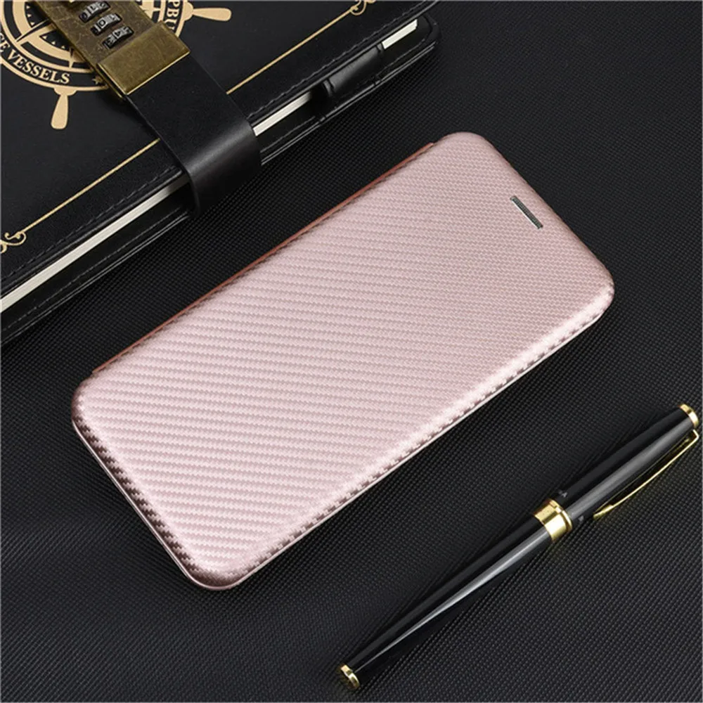 Magnetic Flip Phone Case with Carbon Fiber Pattern and Card Slot