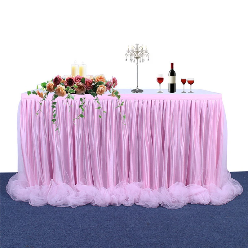 Table Skirt Suitable for Baby Shower Girl Petticoat Rectangular Table Round Tulle Tablecloth Party Mermaid