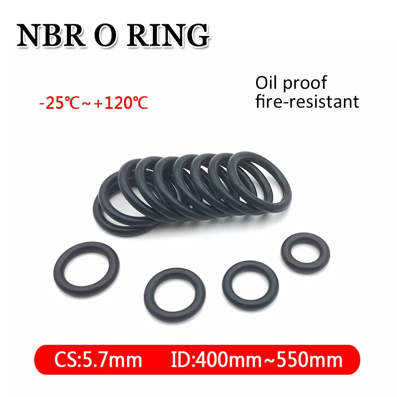 

5pcs Black O Ring Gasket CS 5.7mm OD 400 ~ 550mm NBR Automobile Nitrile Rubber Round O Type Corrosion Oil Resistant Seal Washer