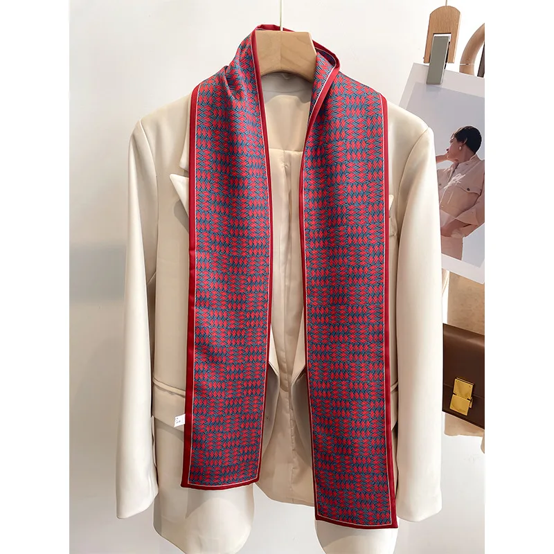 Grüner kleiner Seiden schal für Frauen koreanischer kleiner Schal langer Frühling Herbst Sommer dünner Stil modisches Hemd dünner und schmaler Streifen – Detail 10
