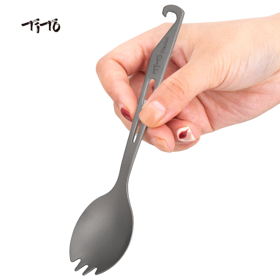 Tito 2 In 1 Outdoor Titanium Spork Camping Tableware With Bottle Opener Hiking Picnic Titanium Spoon Fork For Travel Backpacking - Outdoor Tableware