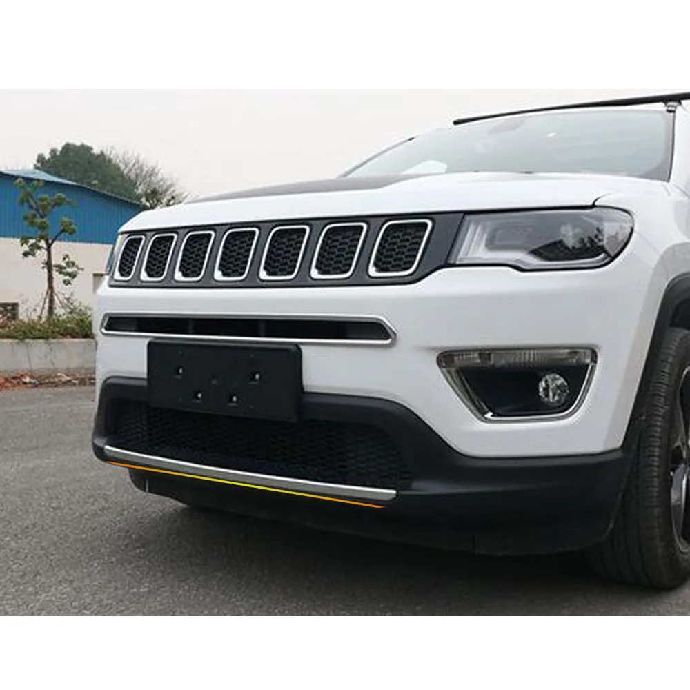 For Jeep Compass 2017 2018 2019 2020 2021 2022 Car Cover Protection ABS  Trim Front Bottom Racing Grid Grill Grille Bumper Edge