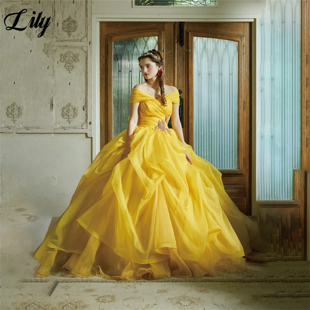 Lily Yellow A Line Chic Woman Evening Dresses Gown Off the Shoulder ...