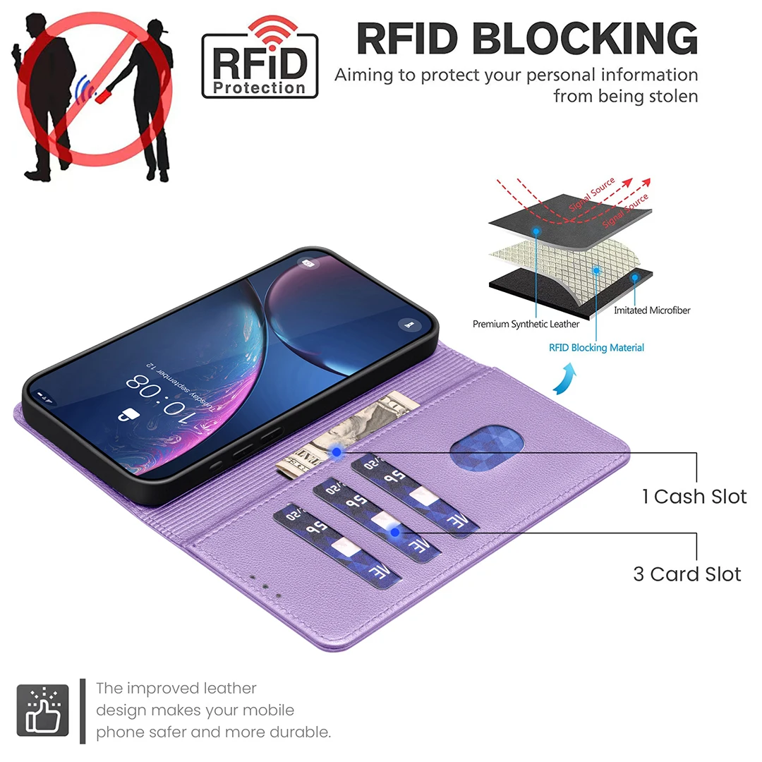 Δερμάτινη θήκη βιβλίου Flip Cards Solt Wallet για iPhone 16 ProMax 15 Plus 14 13 12 11 SE 2022 Litchi Kickstand RFID Business Cover_voghion.com