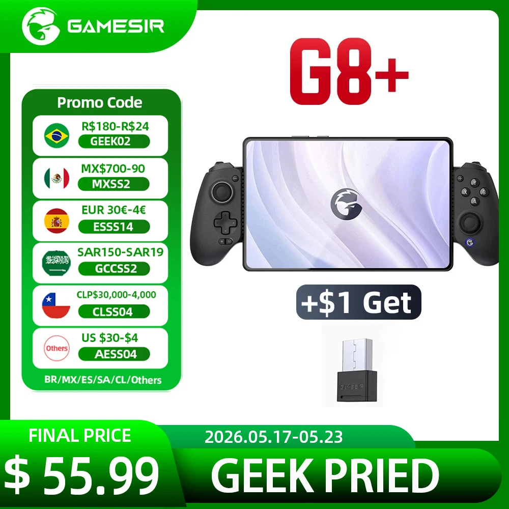 Nuevo GameSir G8 Plus, Control Inalámbrico Bluetooth para Juegos Móviles con Joystick de Efecto Hall para Switch, PC, Android, iOS y Teléfono