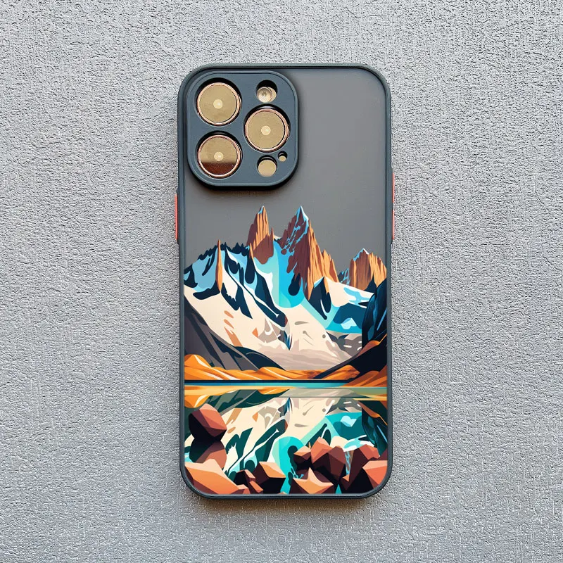 Vintage Mountain Peak Lake Scenery Phone Case - Artistic Landscape Design Back Cover