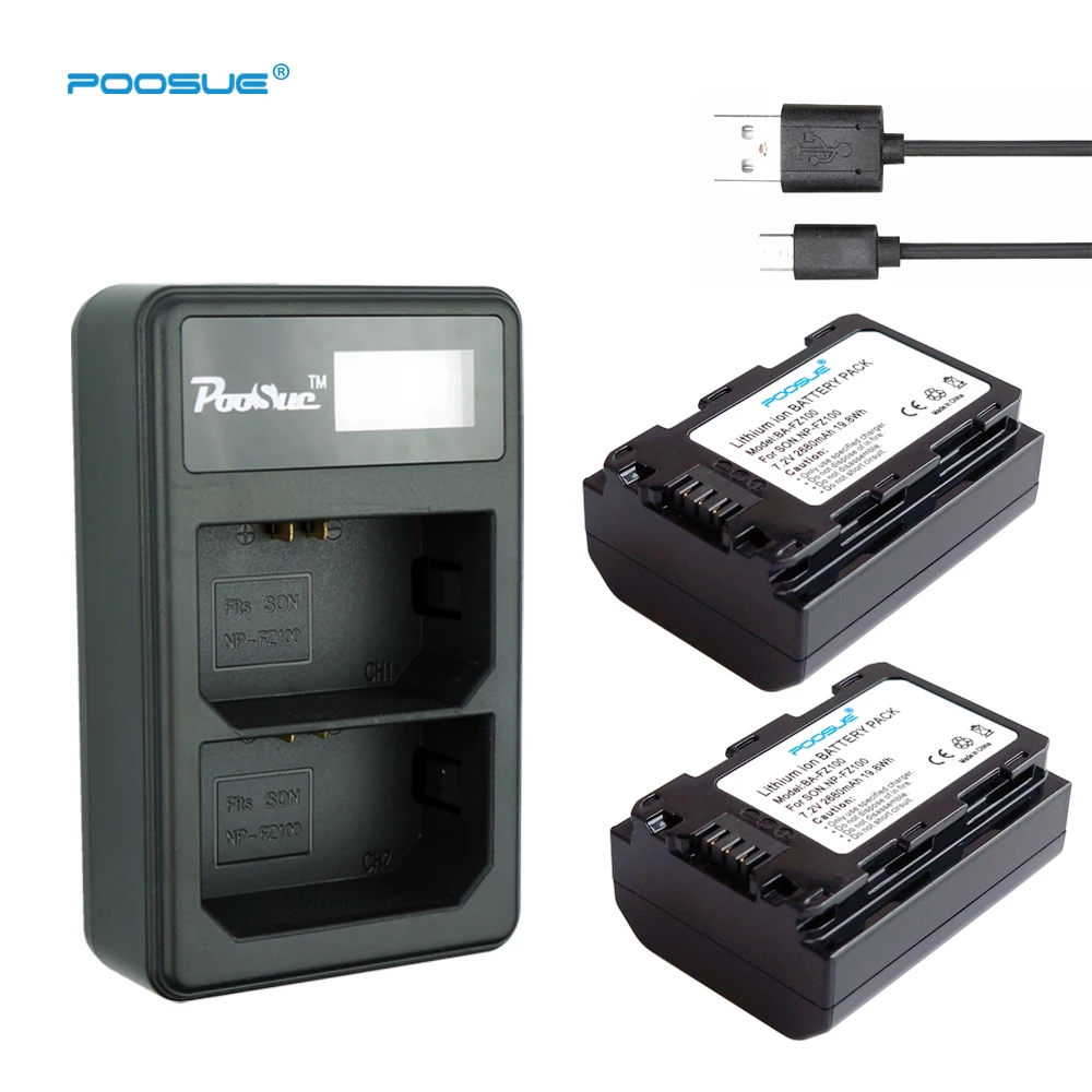 2 Pz 2680Mah Np-Fz100 Batteria Np Fz100 + Lcd Doppio Caricatore Usb Per Sony Np-Fz100, Bc-Qz1, Sony A9, A7R Iii, A7 Iii,A6600