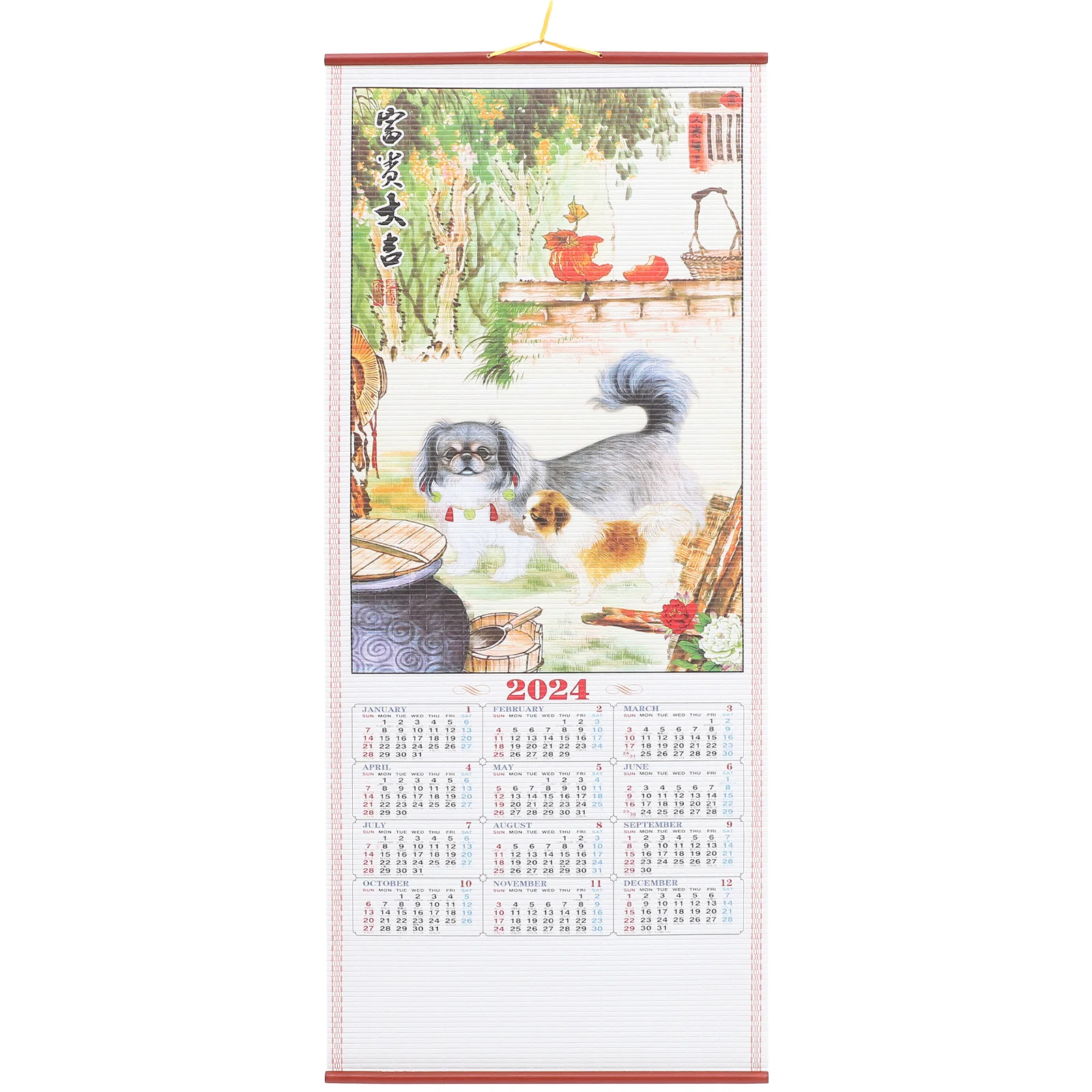 2024 Chinese Wall Scroll Calendars Year The Dragon Calendar Lunar Yearly Imitation Rattan Scroll Calendar Spring Festival red xuan paper rice paper decoupage scroll papel arroz for spring festival couplets calligraphy semi raw rice paper