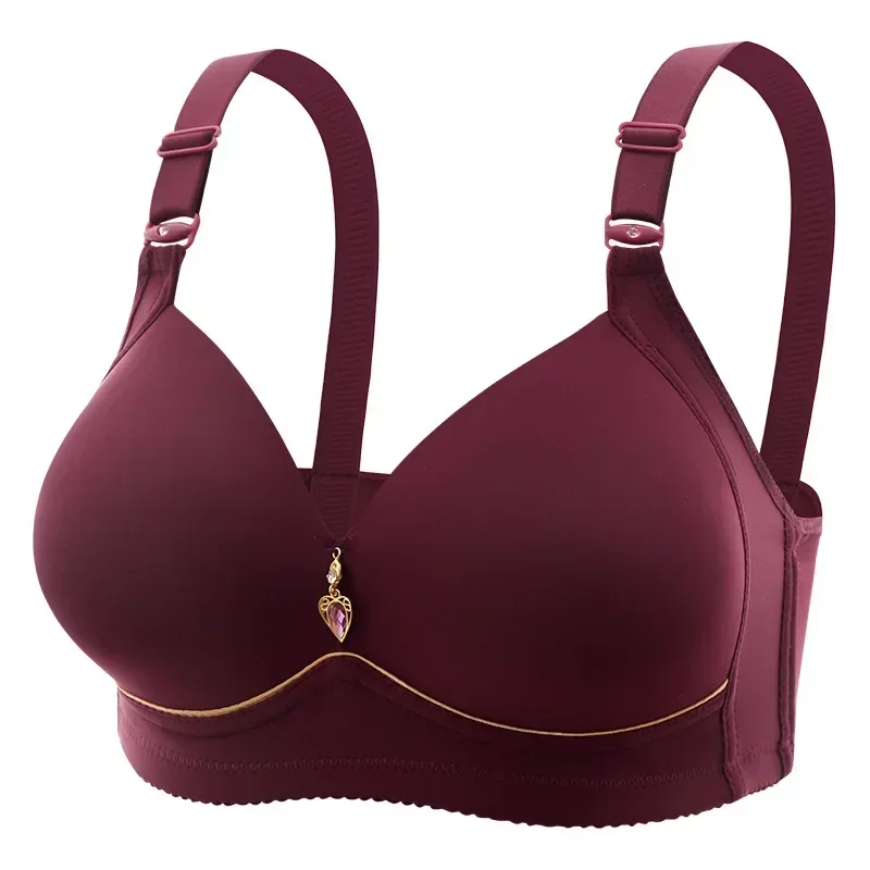 Mom Brassiere Without Steel Ring Breathable Gathered Ladies Underwear Non-magnetic Thin Cup Glossy Obese Female Ladies Bra 3