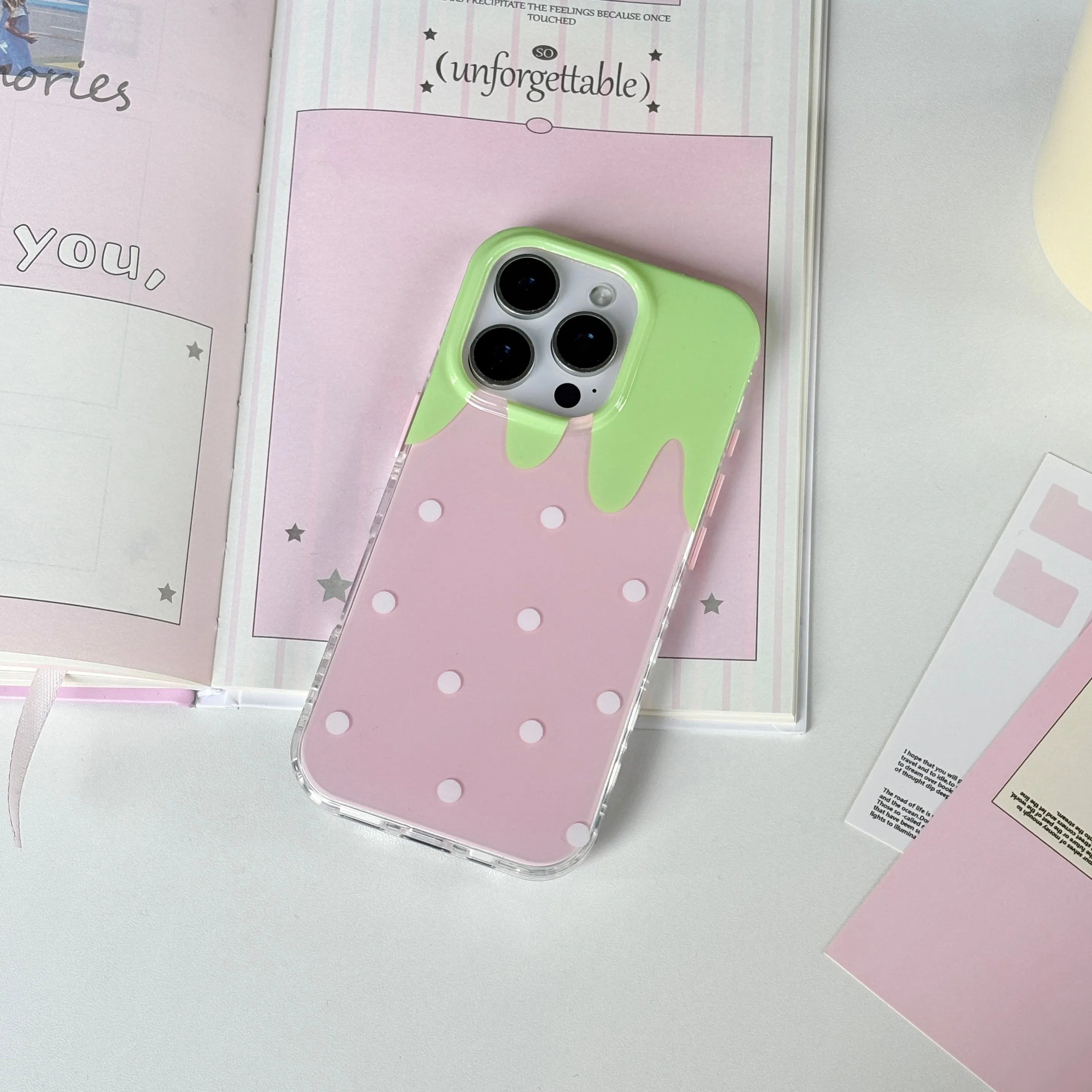 Korean Pink Cute Strawberry Polka Dot Phone Case