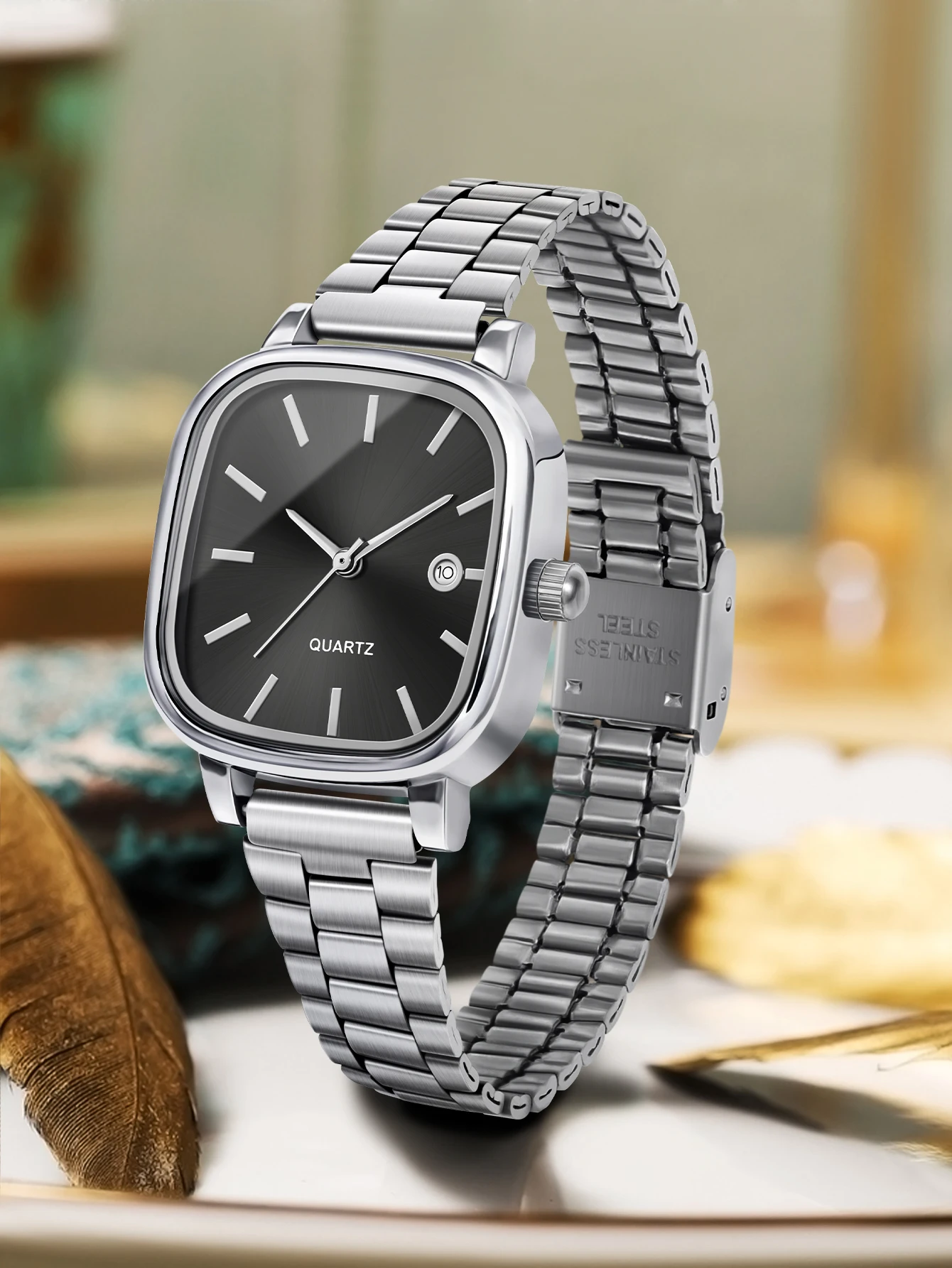 Elegant His and Hers Quartz Watches with Stainless Steel Bands and Calendar - Perfect Christmas Gift