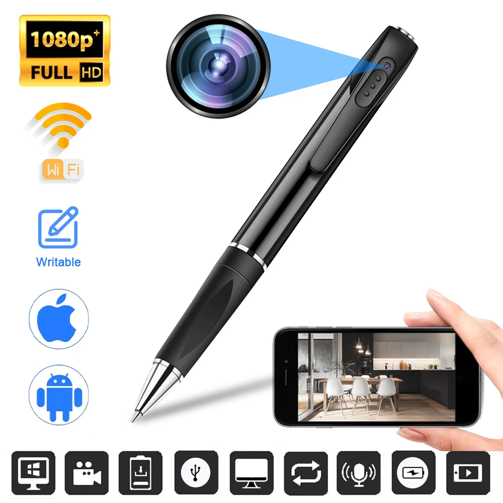 Fhd Portable Ballpoint Pen Camera Wifi Remote Monitoring One Button