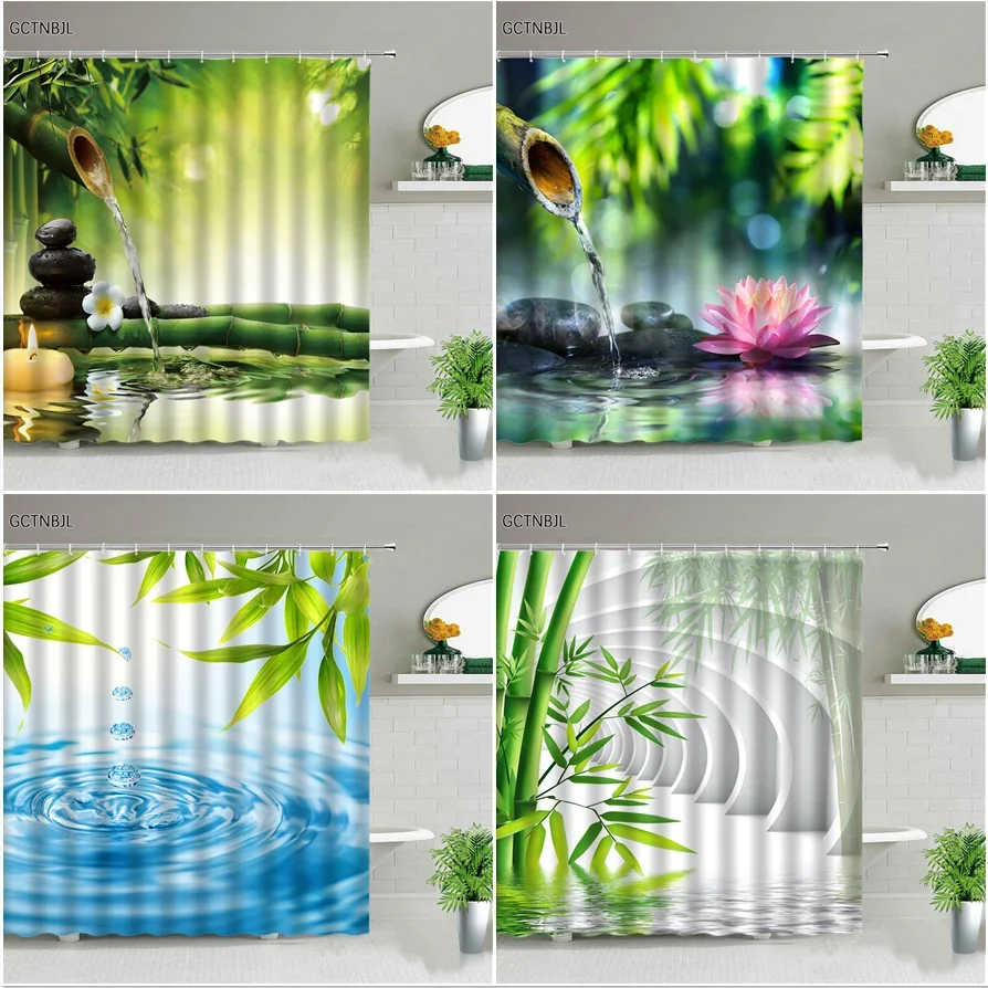 

Бамбуковая занавеска для душа с ландшафтом, занавеска из полиэстера для сада, цветов, украшение для ванной комнаты