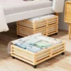 Bamboo Under Bed Storage Containers- Underbed Organizer with Wheels with Large Capacity Dust Bag,Sturdy Wood Rolling Under Bed S 1