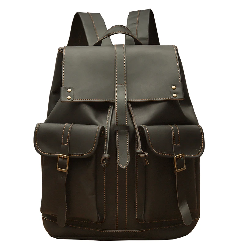 Handmade Full Grain Cowhide Leather Backpack Men Genuine Leather School Bag Large Space Office Laptop Rucksack Casual Travel Bag