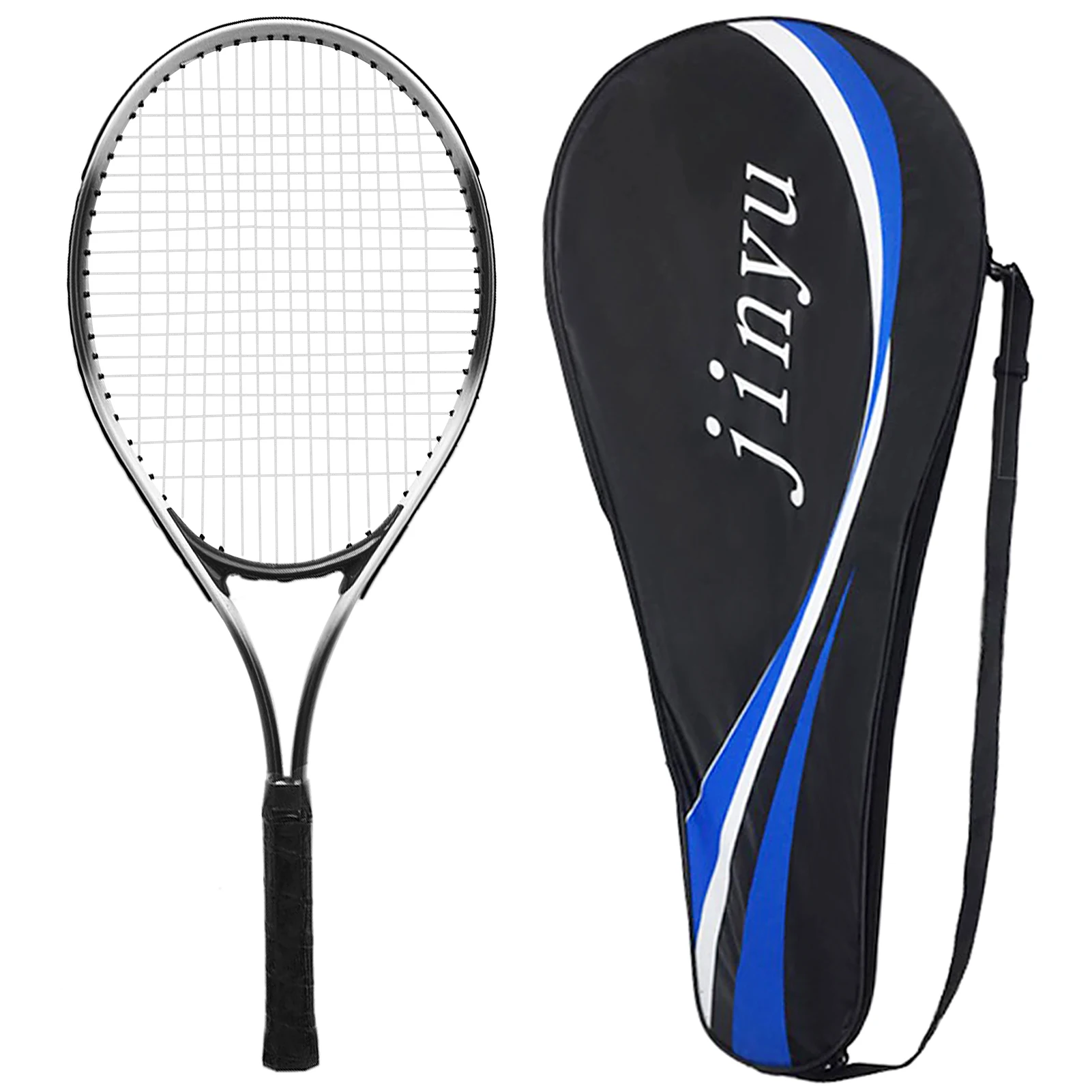 Oshhni Raquette de tennis légère et résistante aux chocs avec sac et cordes en nylon pour pratique estivale, plage, 68,6 cm, noir