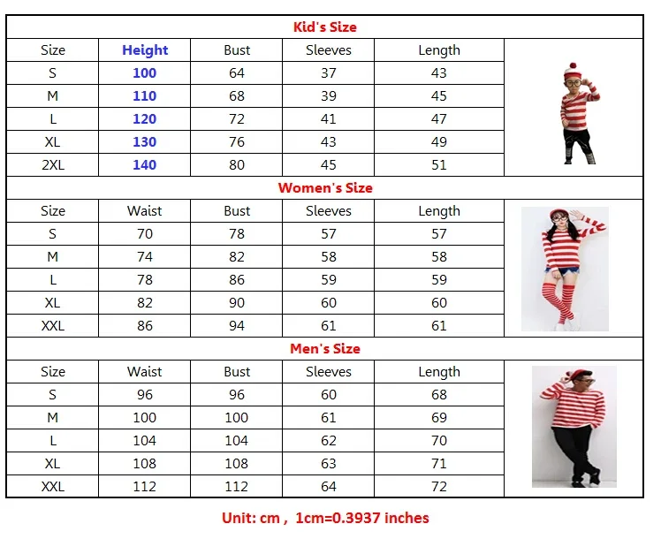 Parent-child Wheres Wally Costumes Adult Child Anime Waldo Cosplay Game Uniform Red Stripe Shirt Hat Glasses Christmas Outfit