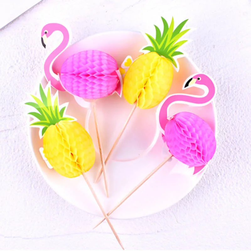 20/40Pcs Hawaii Tropical Flamingo Pineapple Cake Toppers Forniture Per Baby Shower Summer Party Wedding Birthday Cake Decoration