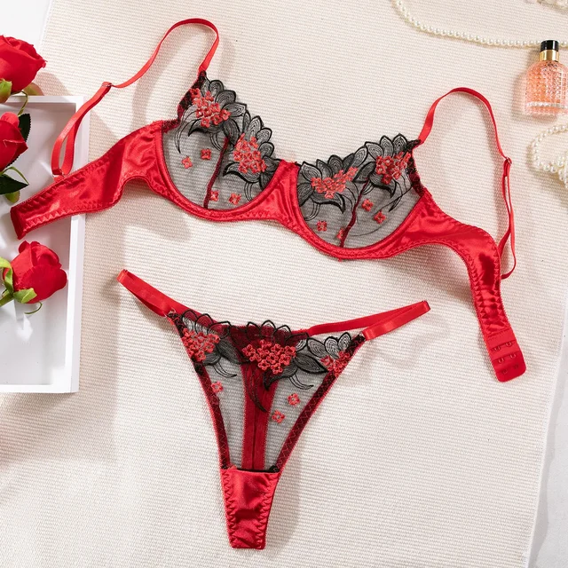 Floral Embroidered Lingerie Set 1