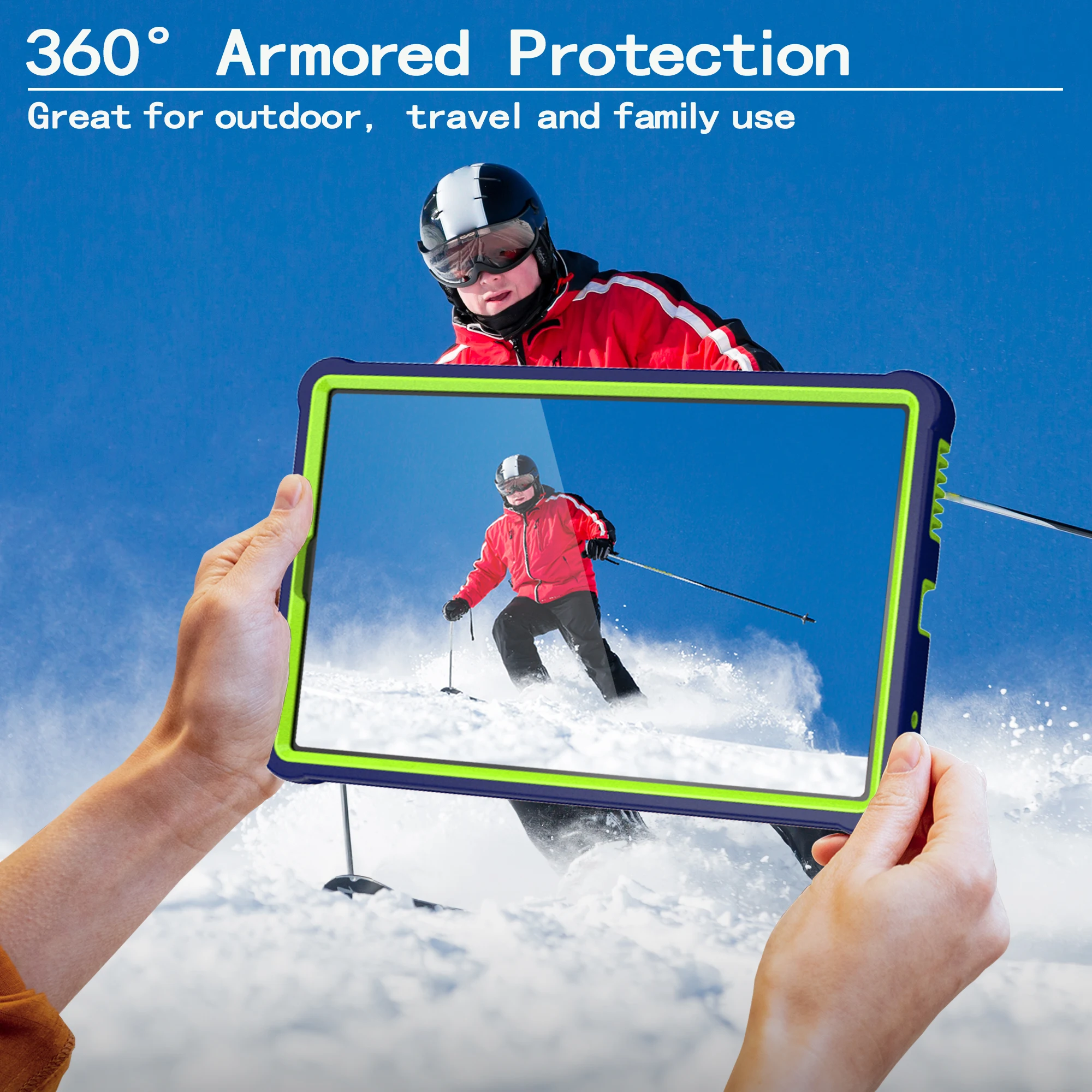 Shockproof Hybrid Tablet Case with Kickstand and Shoulder Strap