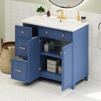 36-inch Bathroom Vanity, Transitional Style Bathroom Cabinet with Resin Sink, Navy Blue Single Bathroom Cabinet, with 2 Drawers 2