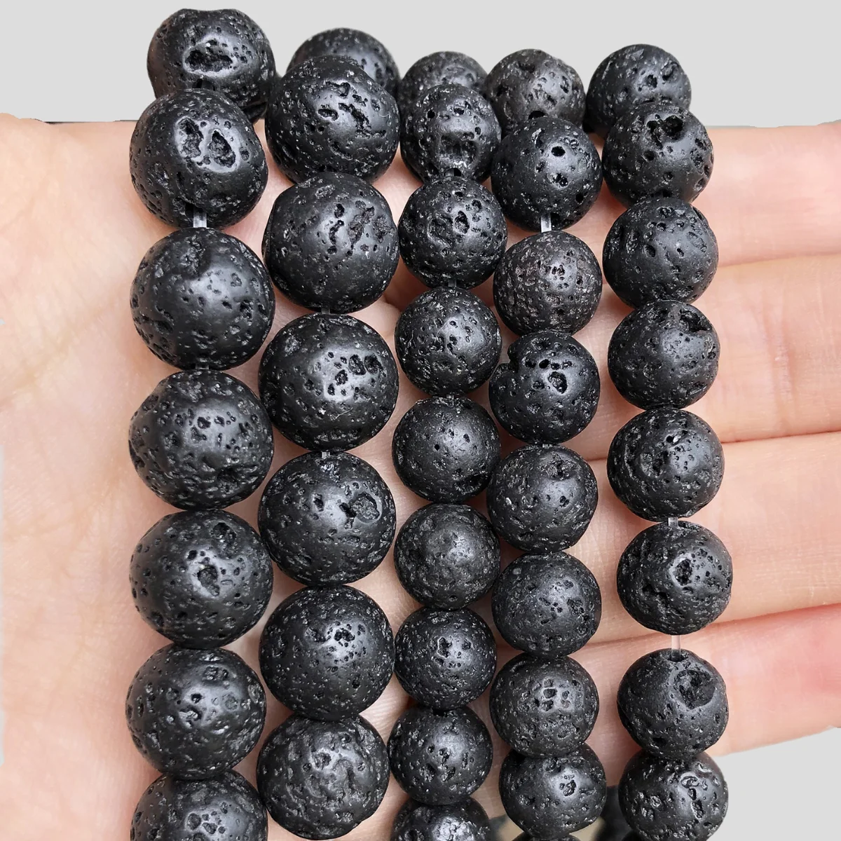 Natural Black Volcanic Lava Stone Round Beads for DIY Jewelry and Bracelet Making - Bulk Wholesale, 15'' Strand, Multiple Sizes Available