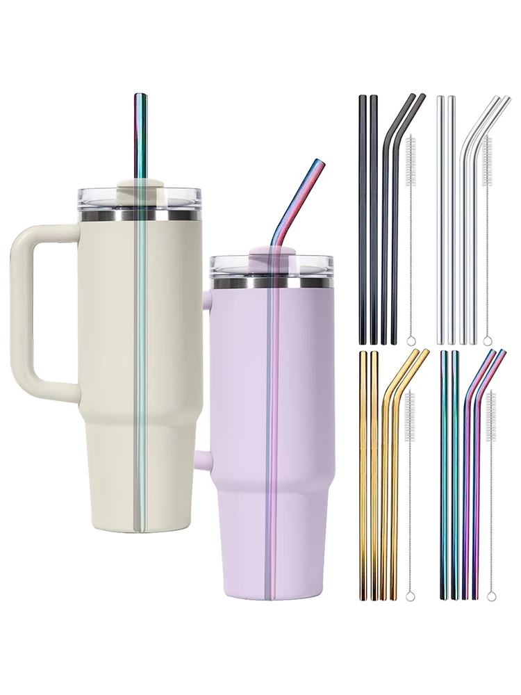 4Pcs 스테인레스 스틸 빨대(빨대 청소기 포함) 스탠리 40oz 컵 액세서리용 교체용 금속 빨대
