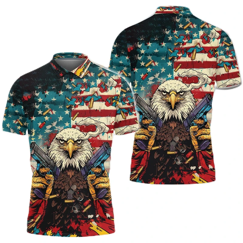 

American Flag 3D Printed 3D Printed Fashion US Eagle Short Sleeve America Polo Shirts For Men Clothes USA Animal Male Tee Tops