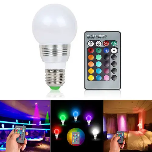 16 Color Changing Magic Light E27 3W RGB LED Lamp Bulb + Wireless Remote Control AliExpress