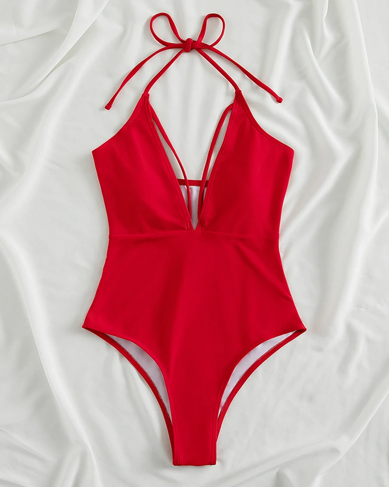 

Women 2023 Red One Piece Swimsuit Sexy Micro Thong Halter Biquini Female Monokini Bathers Bathing Suit Lady Swimwear Beachwear