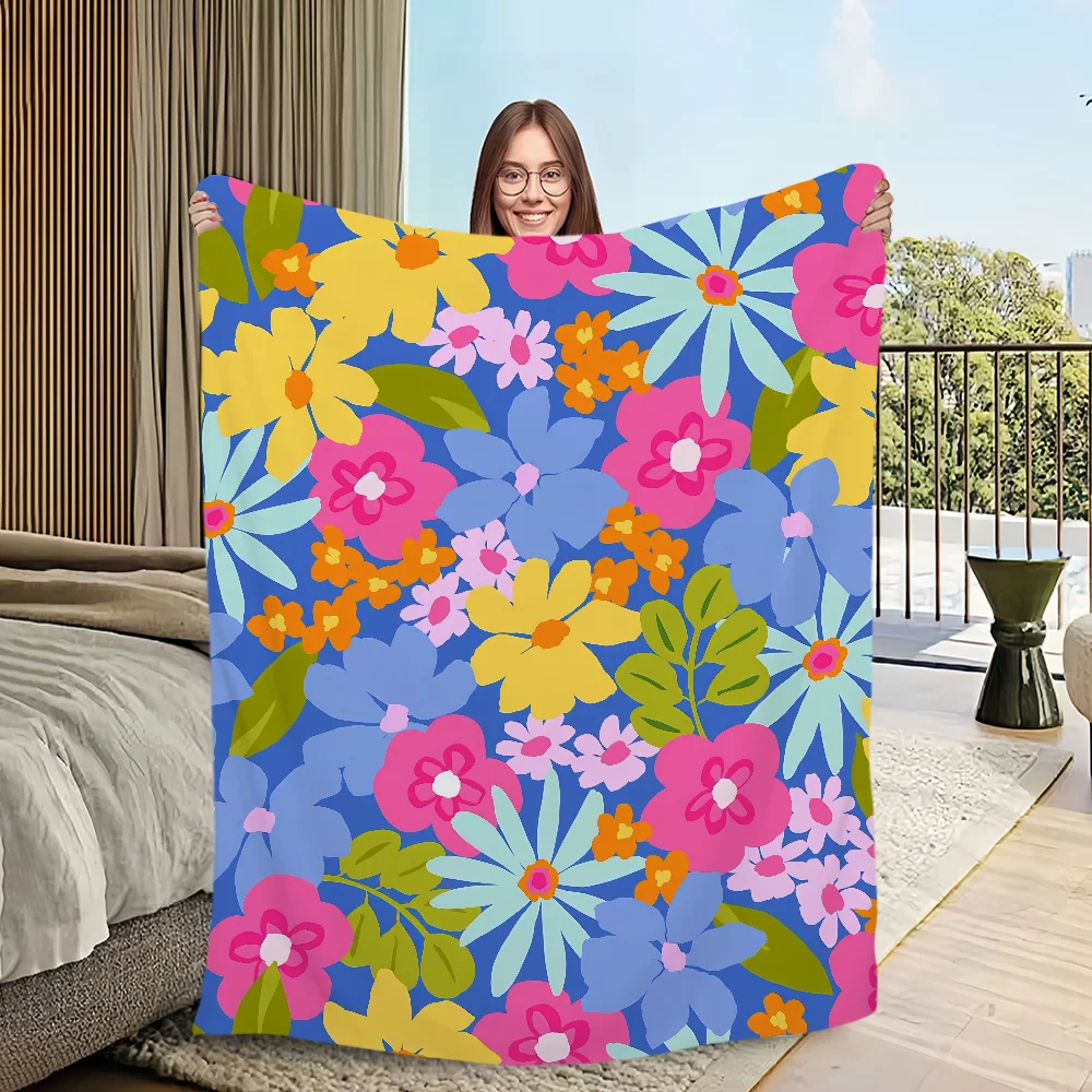 pattern Blanket Flannel warm spring comfort  soft plush blanket for sofa floral living room office Bright bedroom travel gift 3