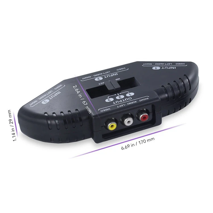 Caixa Seletora Preta para Áudio e Vídeo Divisor com Cabo av Rca X-box Dvd Player Dispositivos de tv Vias 1pc - Imagem 4