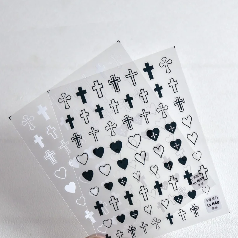 

[Meow.Sensei] Thin Tough 640 Hot Season Adhesive Nail Sticker Japanese Style Nail Sticker Cross Love