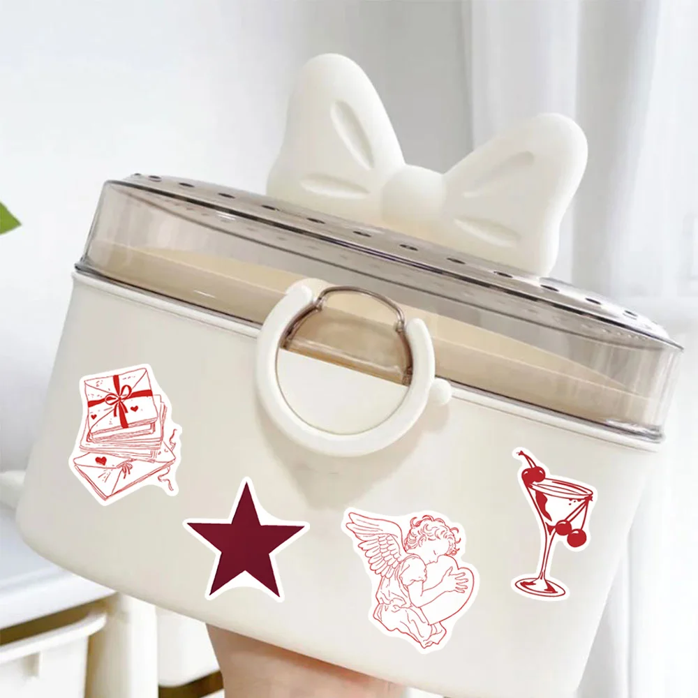 50개 레드 발렌타인데이 심플 드로잉 스티커, 봉투, 선물 상자, 핸드북, 방수 스티커 장식에 적합